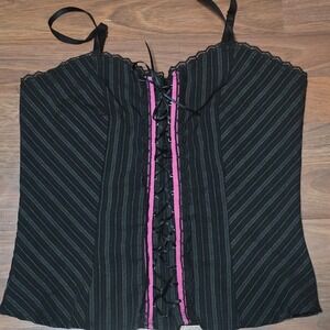 Y2K Finesse Lace Up Pinstripe Corset Bustier Spaghetti Strap Womens L Goth Punk